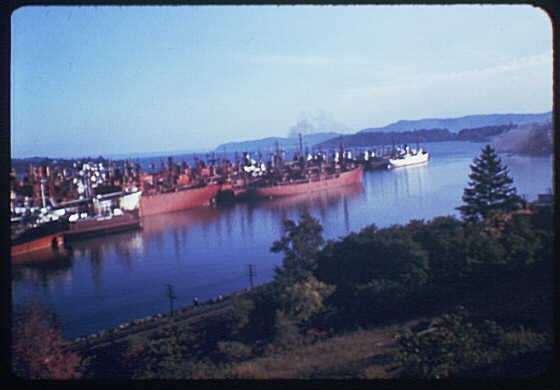 Laid up merchant ships at Stony Point. View from above