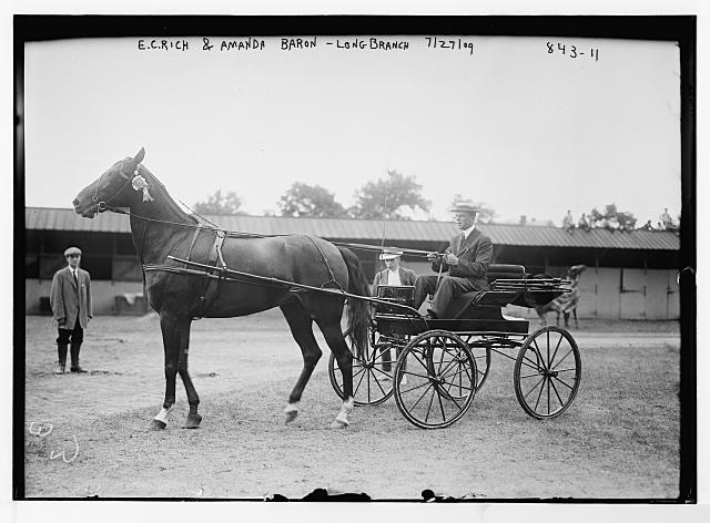 E.C. Rich and Amanda Baron, horse drawn hack, Long Branch