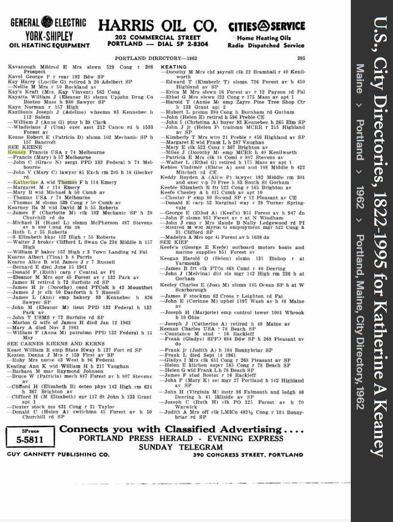 Katherine Agnes “Katie” (Brogan) Keaney-- U.S., City Directories, 1822-1995(1962)