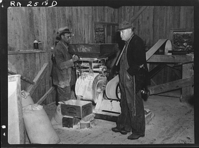 Interior of gristmill. Turbine wheel type. On Daddys...
