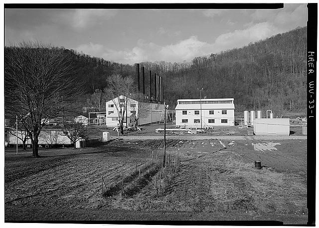General exterior view looking north. Boiler house is...