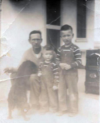 Robert Smith, Dad to oldest son Jim and youngest son Steve (and their dog) circa 1950