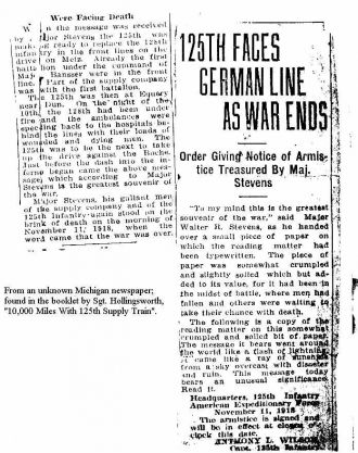 End of WWI - newsclipping