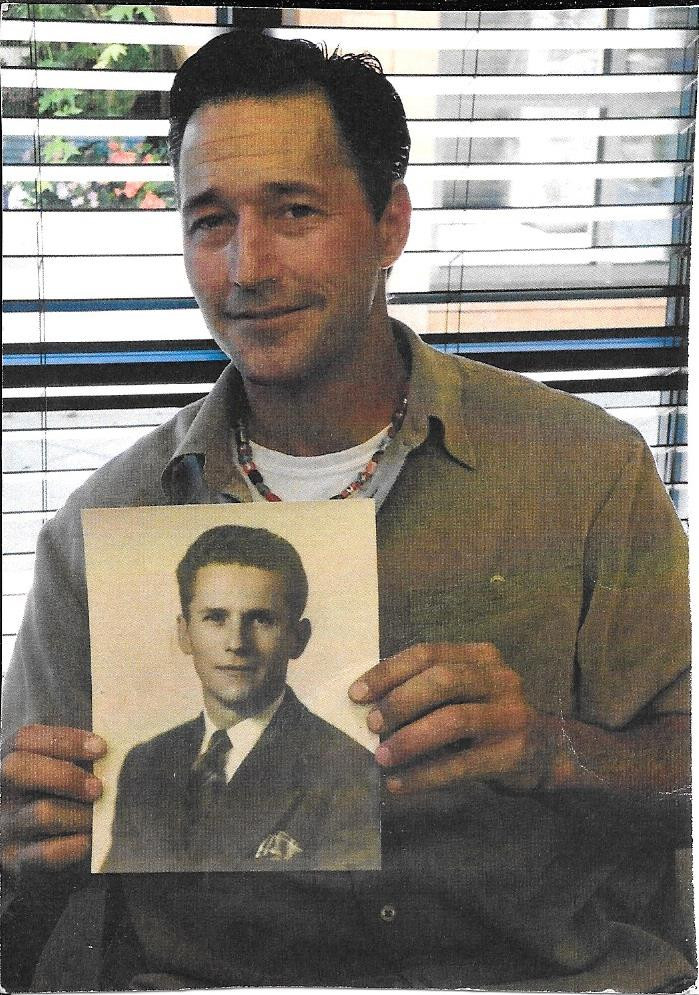 Grandson Brien Edward Smith b. 1970 with photo of his Grandfather, young Marc W. Johnson 1918-2000