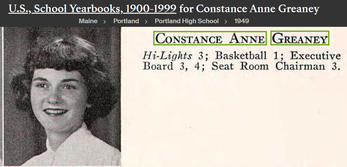 Constance Ann Greaney-Kilroy--U.S., School Yearbooks, 1900-1999(1949) senior