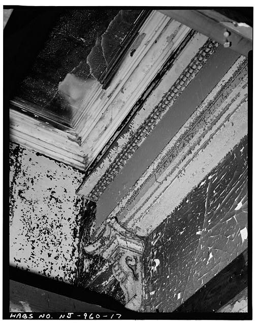 17. Interior, molded plaster cornice and overdoor...