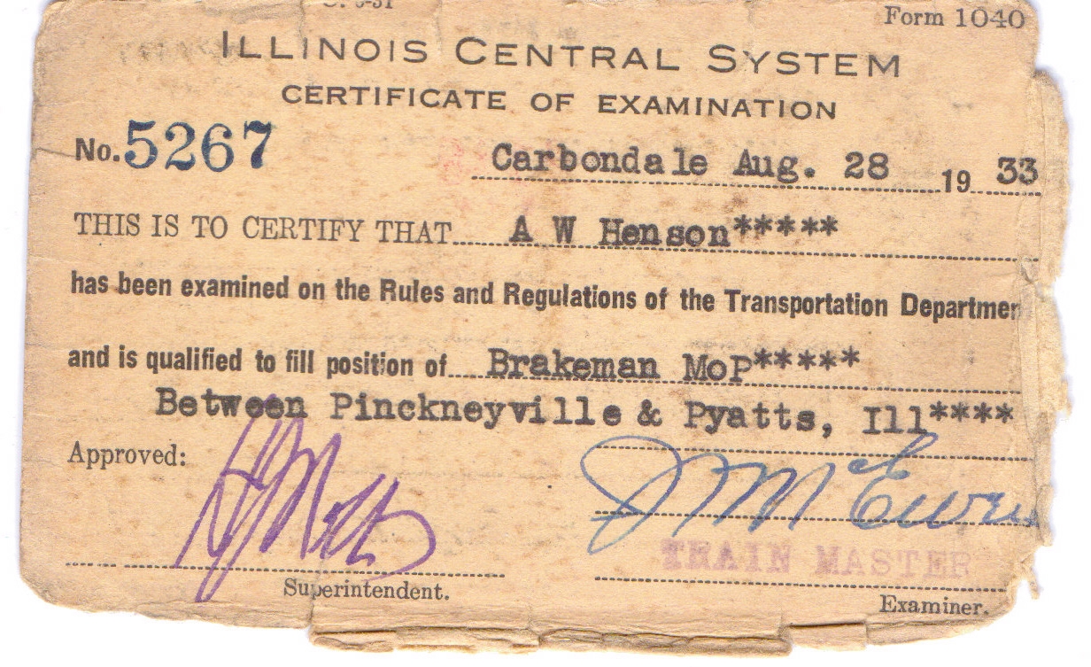 A W Henson Brakeman Certification