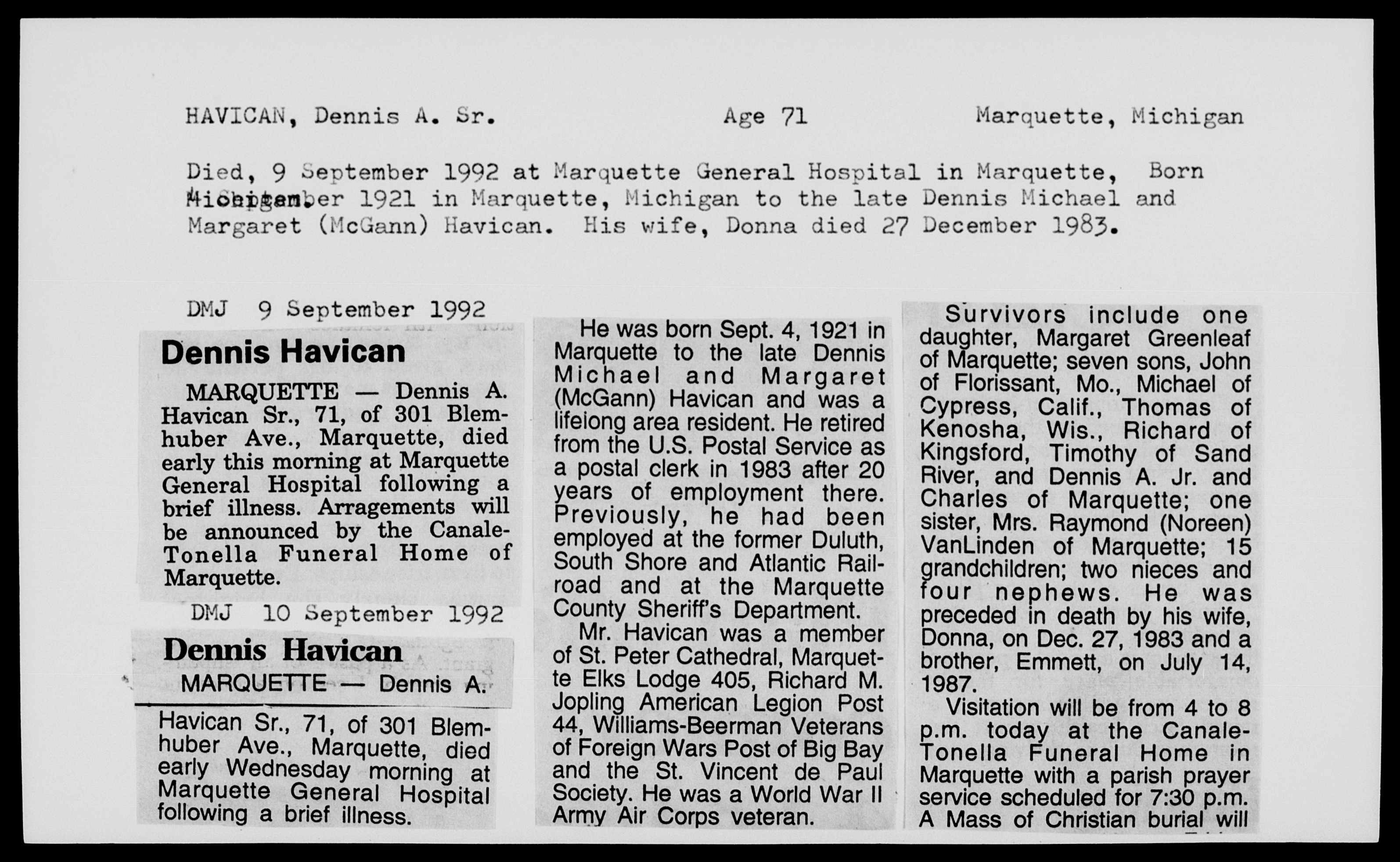 Dennis Andrew Havican Sr. - Obituary