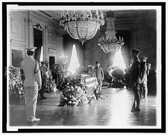 [President Warren G. Harding's body lying in state in the...