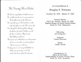 Douglas Frank Petersen funeral card