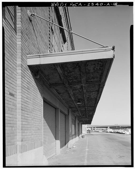 Detail of metal canopy on north elevation of loading...