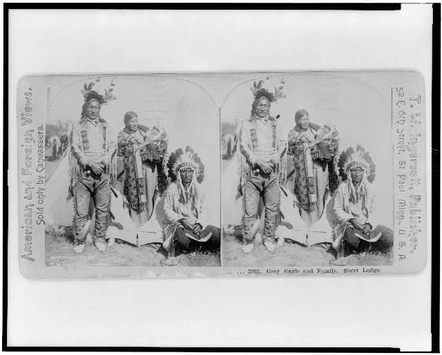 Grey Eagle and family, Sioux lodge