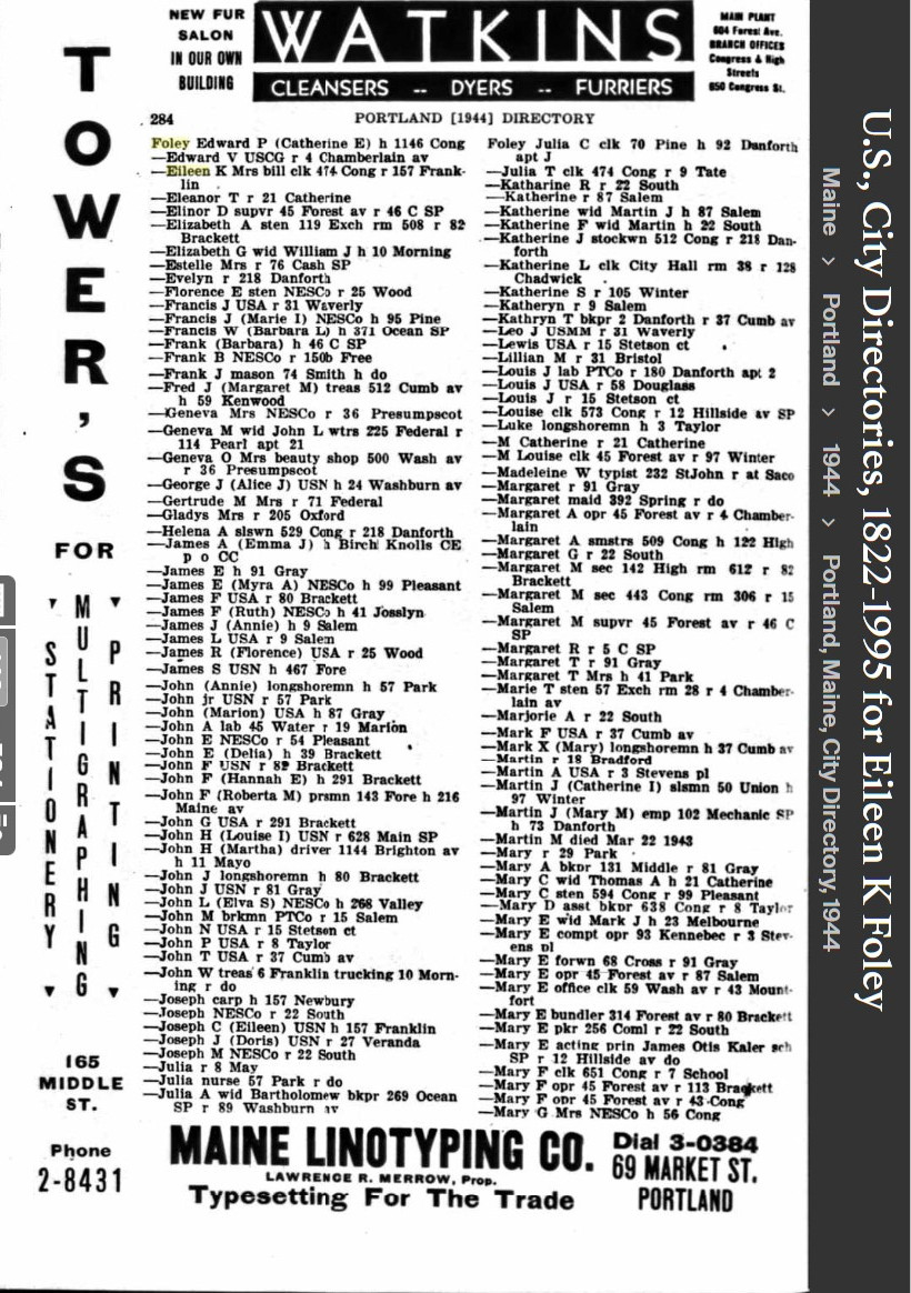 Eilleen Rita Keaney-Foley--U.S., City Directories, 1822-1995(1944)