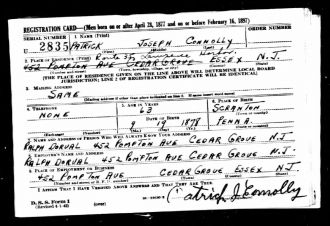Patrick Joseph Connolly military registration card