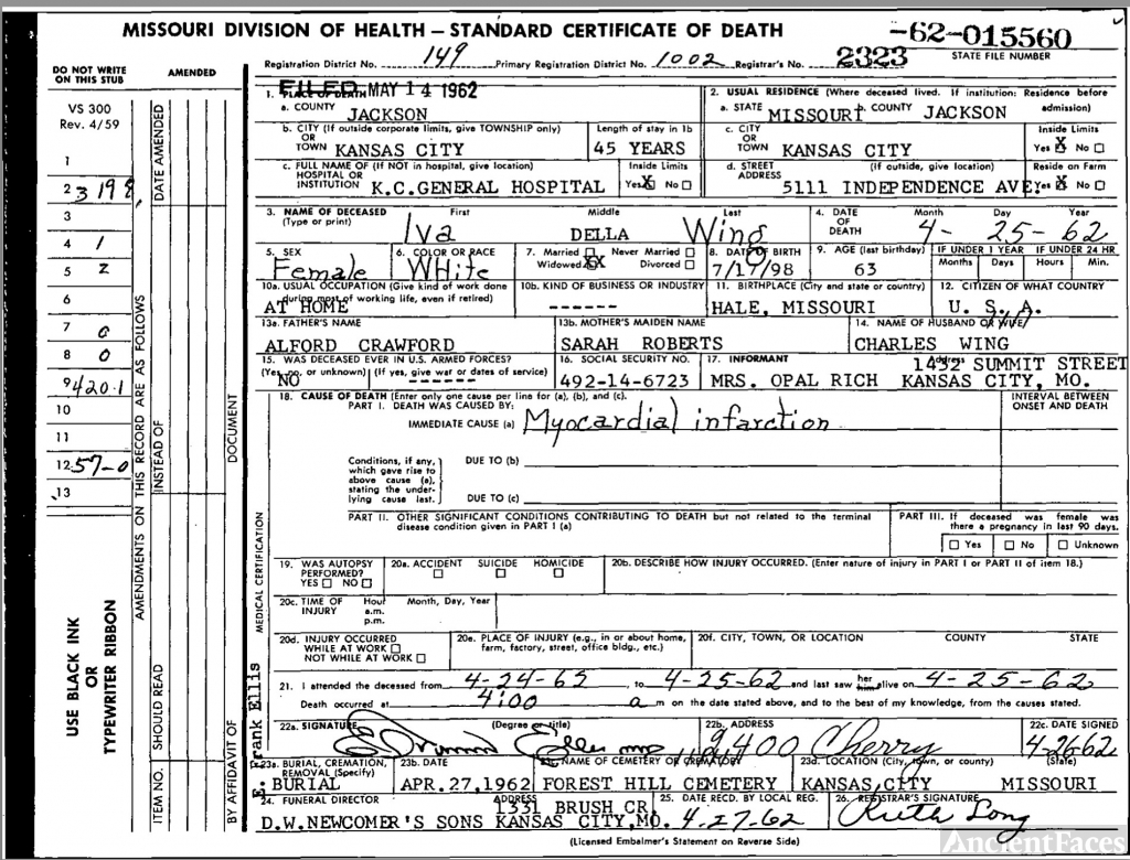 Iva Wing Death Certificate