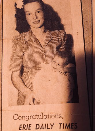 Birth announcement 1943, Mary Custin and Baby Ginger