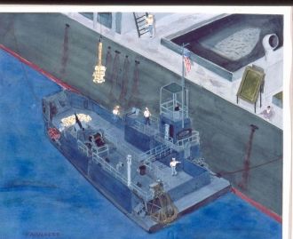 LCT taking on cargo from Liberty ship - WW2