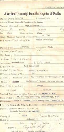 Angelo Orticelli Death Register