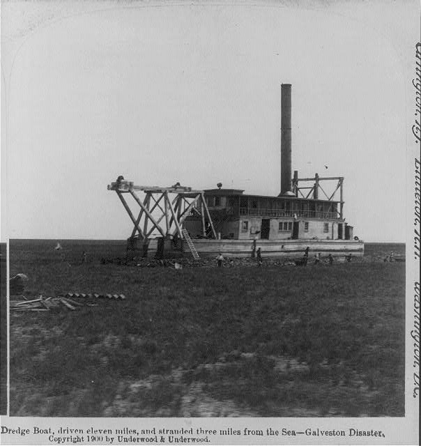 Dredge boat, driven eleven miles, and stranded three...