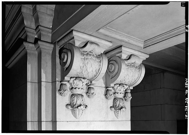 21. INTERIOR, FIRST FLOOR, TYPICAL BRACKETS ON COLUMN AT...