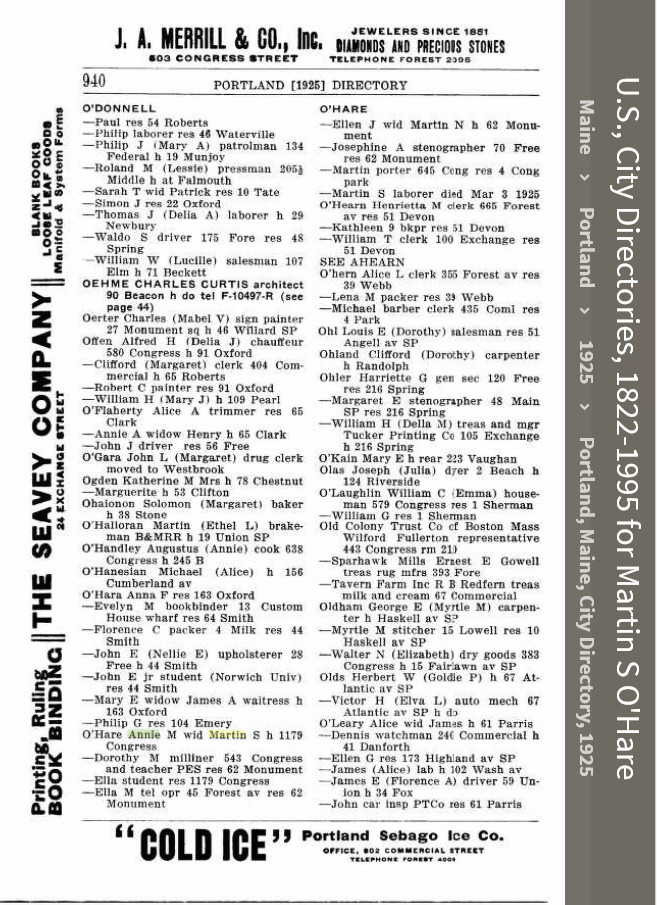 Martin Scanlan O'Hare --U.S., City Directories, 1822-1995(1925)