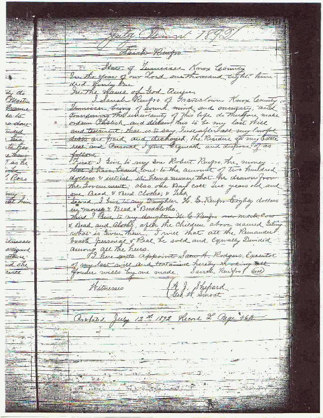1892 Sarah Renfro Probate