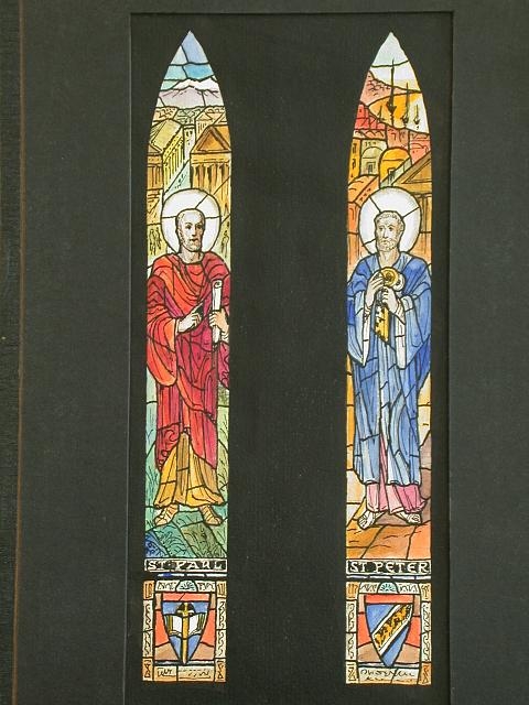 [Design drawing for stained glass window with St. Paul...