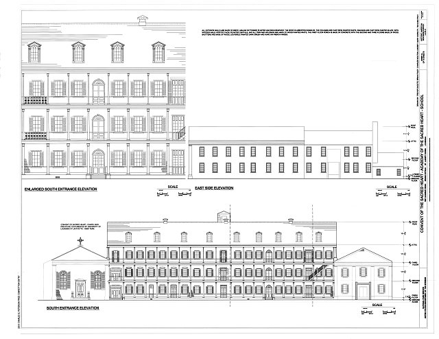 South Entrance Elevation, Enlarged South Entrance...