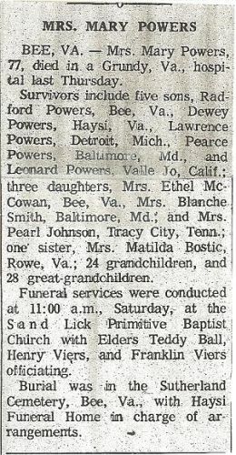 Mary (Deel) Powers Obituary
