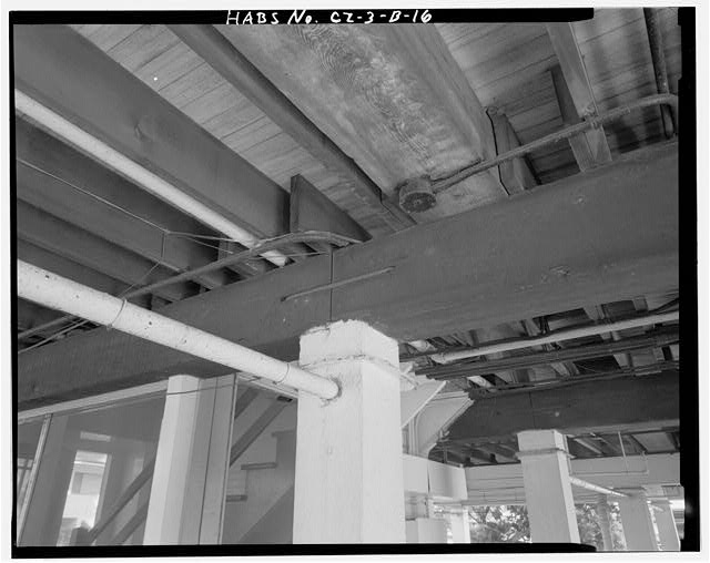 Detail of post and beam construction, facing south. -...