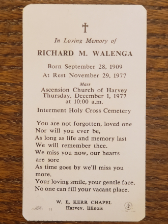 Prayer Card for Richard M. Walenga