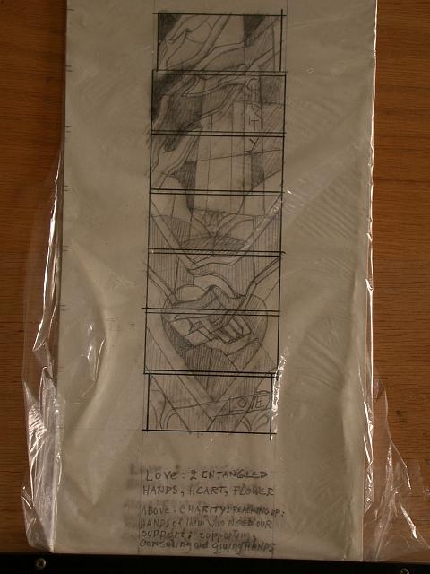 [Design drawing for stained glass window with themes...