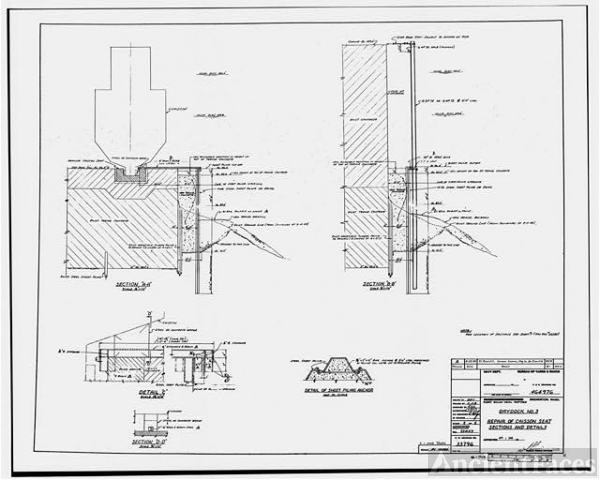 38. Repair of Caisson Seat.Sections and Details. Yard...