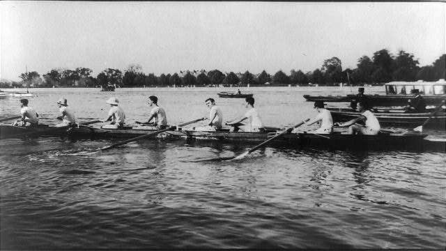 [An eight-oared shell boat and crew--race between Harvard...