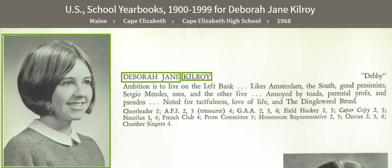 Deborah Jane Kilroy--U.S., School Yearbooks, 1900-1999(1968)