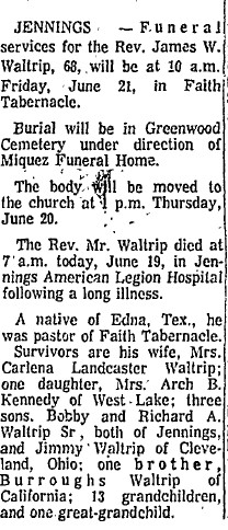 obituary of Rev James W Waltrip