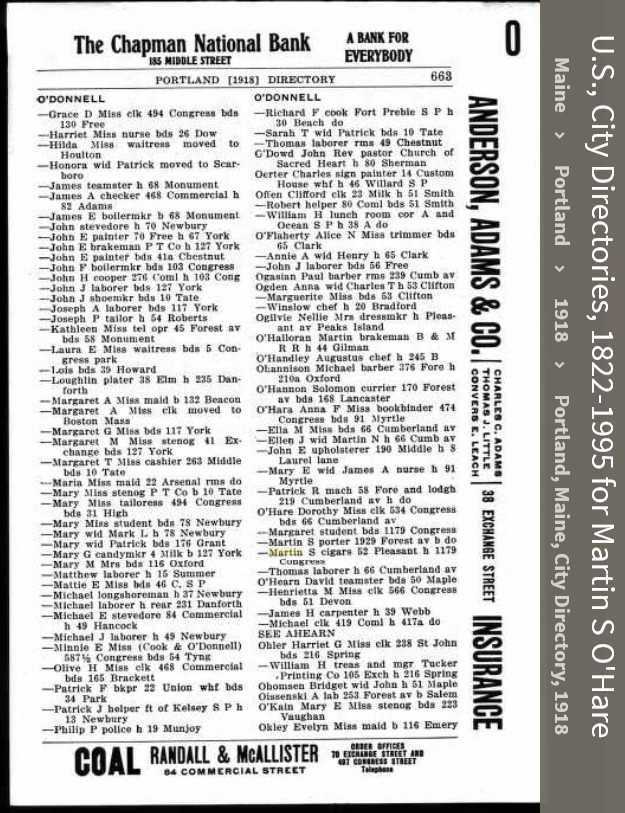 Martin Scanlan O'Hare --U.S., City Directories, 1822-1995(1918)
