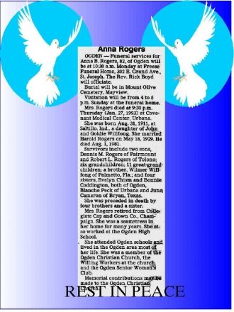 Anna Bernice Rogers Willfong Obituary