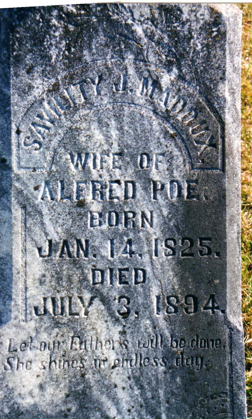 Grave Marker of Sivility Jane Maddux Poe