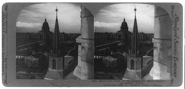 Bird's-eye view of the handsome state capitol at Austin,...