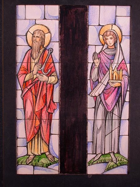 [Design drawing for two stained glass windows showing...