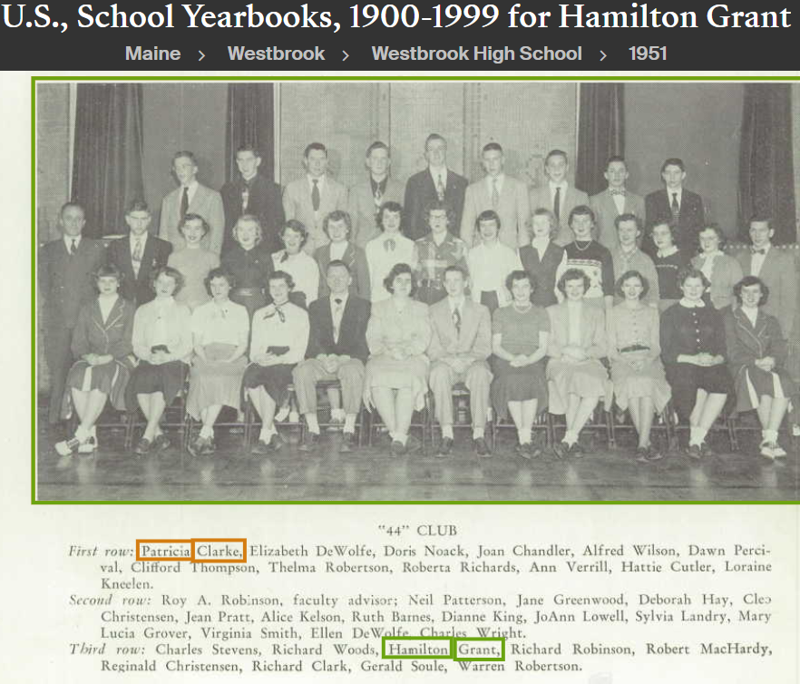 Hamilton Wyman Grant--U.S., School Yearbooks, 1900-1999(1951) 44 club