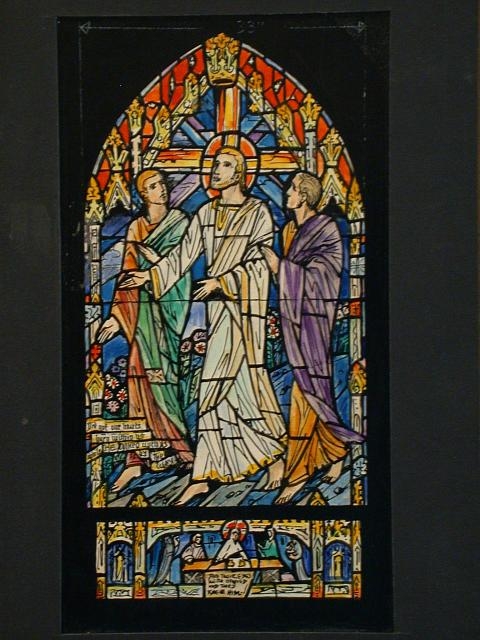 [Design drawing for stained glass window with text "Did...