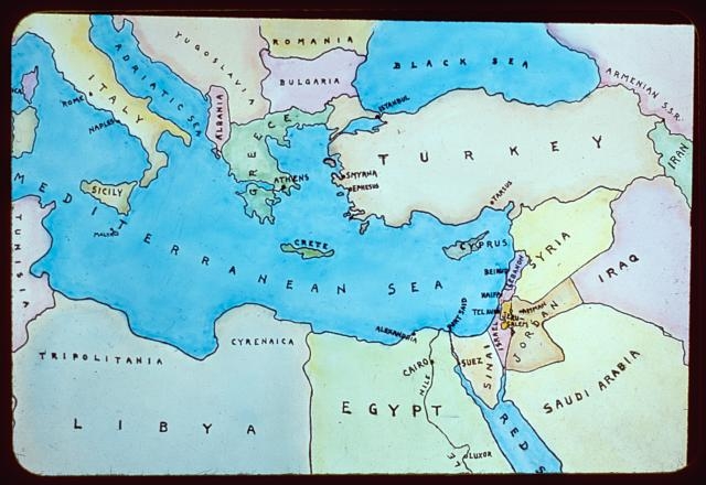 Models and maps. Map of eastern Mediterranean and...