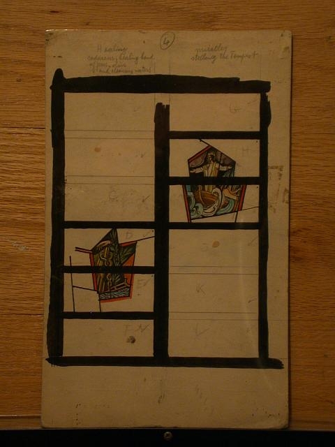 [Design drawing for stained glass window with Miracles]