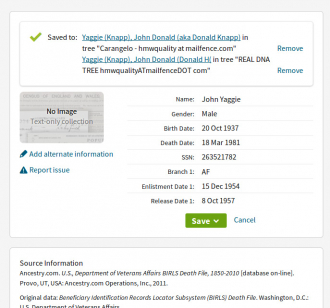 Donald Noe Knapp aka John Donald Yaggie