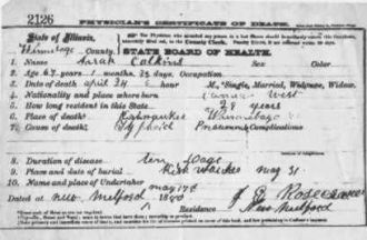 Death Certificate of Sarah Corkins
