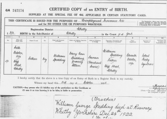 William Spedding birth certifcate