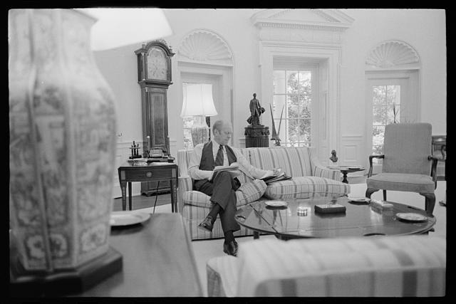 [President Gerald Ford preparing for the first debate...
