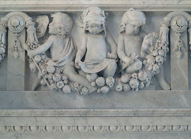 [Great Hall. Detail of cherubs representing the literary...
